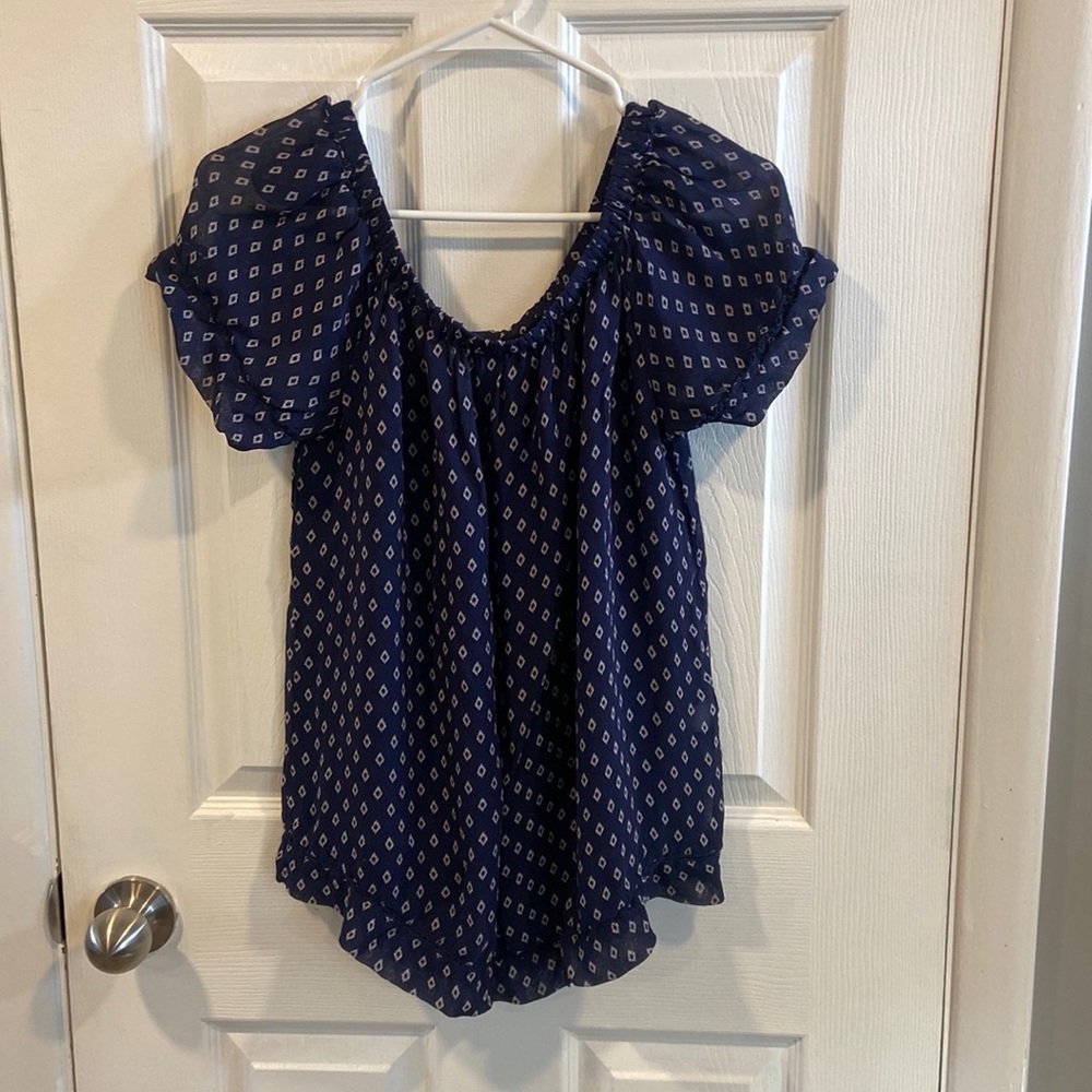 Lucky Brand Blue Short Sleeve Peasant Top Size Med